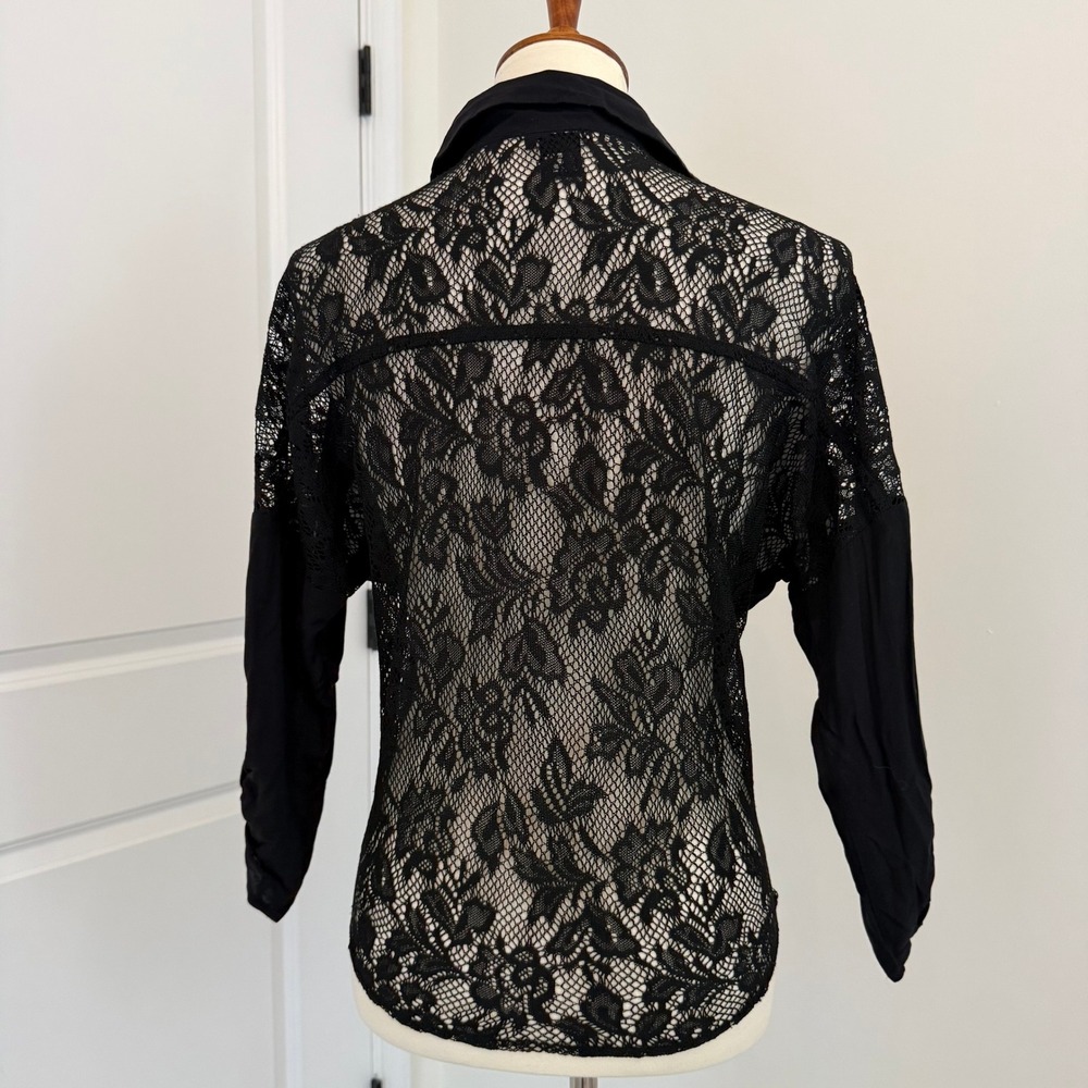 VTG Wet Seal Black Lace Collared Button Front Tie Waist Shirt‎ Womens Size M - Picture 3 of 10